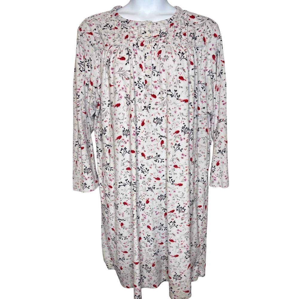 Aria Collection Womens White Red Cardinal Fleece Nightgown 3X Soft Grandma Core